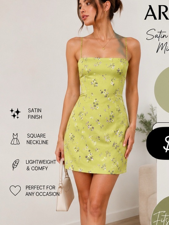 Aritzia Dresses & Skirts - Aritzia Lime Green Floral Satin Mini Dress